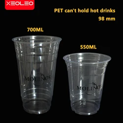 XEOLEO 1000pcs ɸ98mm kubek do Bubble tea kubek PET 500ml/700ml bez pokrywy filiżanka do mleka i herbaty do wyciskania soku/zimny napój/kawa/herbata boba