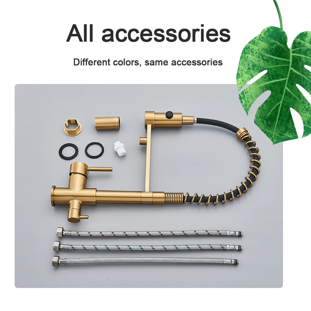 صنبور المطبخ بفلتر سحب للأسفل، 3 طرق للشرب، صنابير المياه النقية، نحاس 360 درجة ° صنبور خلاط مياه تنقية مرن #5