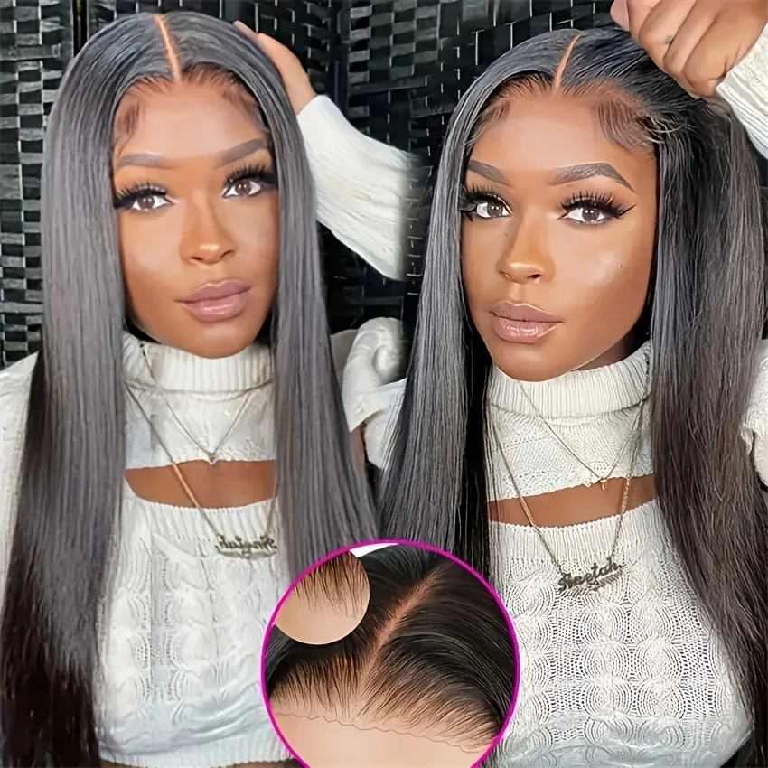Glueless Wigs Straight Human Hair 5x5 HD Lace Closure Wigs Pre Plucked Pre Cut 24 Inch Front Wigs Human Hair 200% Density Put on And Go Glueless Wig For Black Women