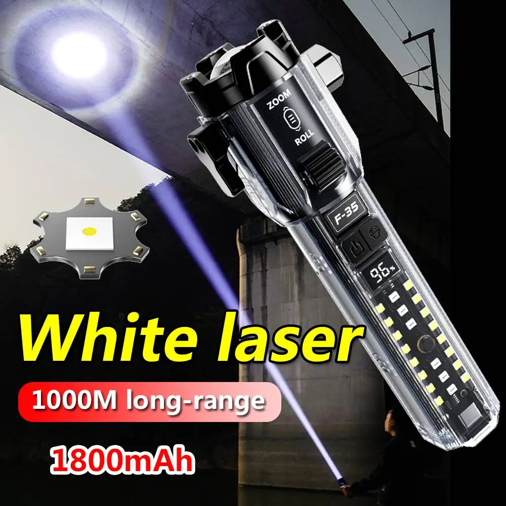 Powerful F35 LED Flashlight Dual Light Source Slide Zoom Tactical Torch Built-in 1800mAh Battery Rechargeable Emergency Torch