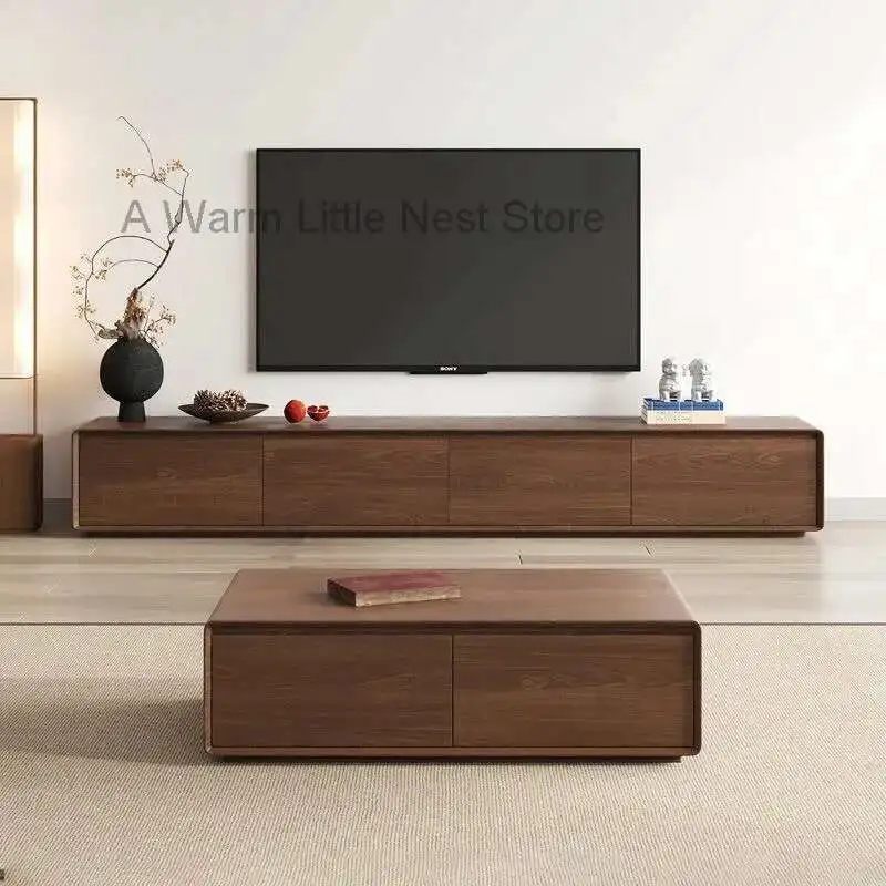 

Wood Consoles Tv Stand Cabinet Coffee Table Combination Living Room Modern Apartment Walnut Floor Solid Wood TV Cabinet