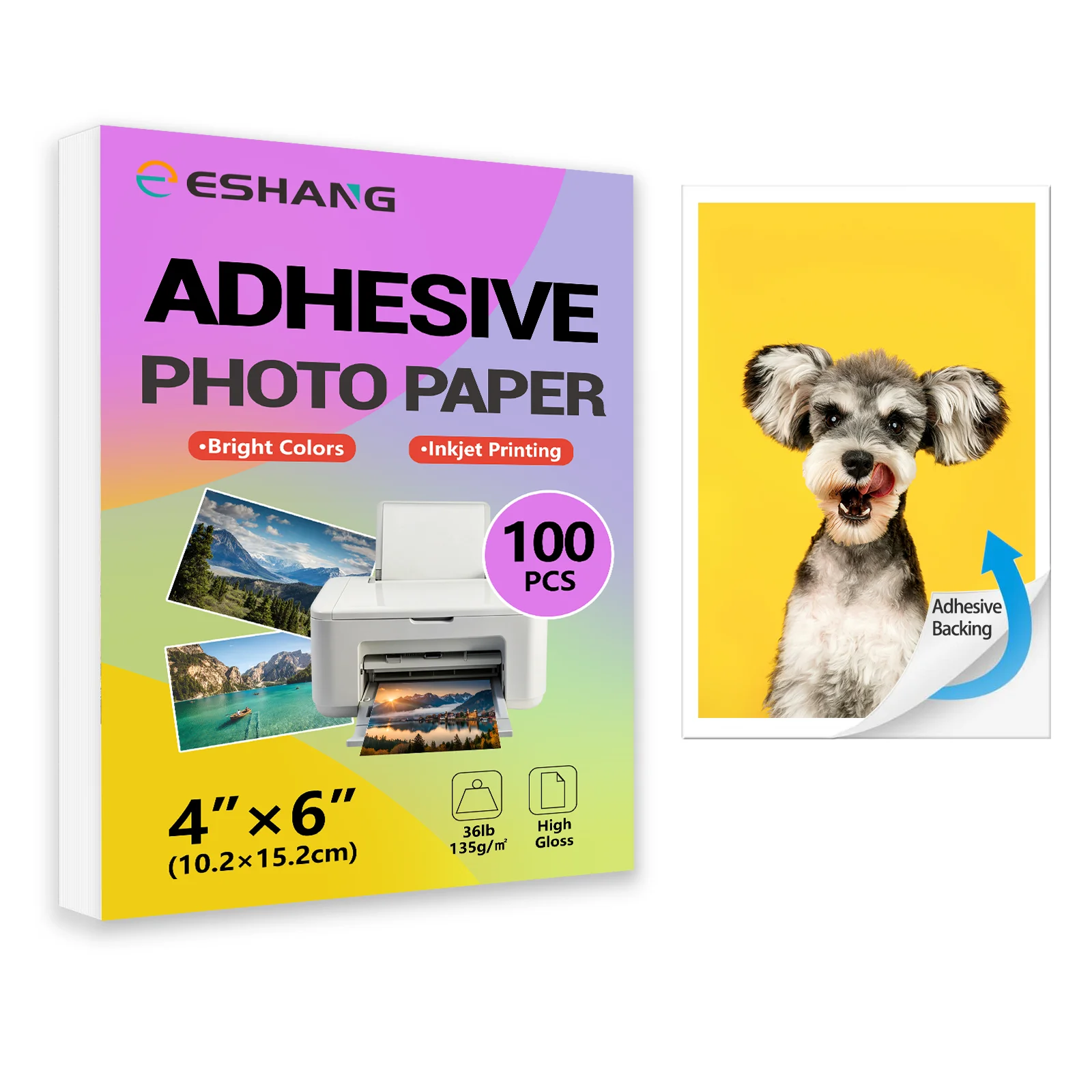 100 Sheets Self-Adhesive Photo Paper, 4R (4x6 inches), 36lb 135Gsm Glossy Sticker Photo Paper for Inkjet Printers