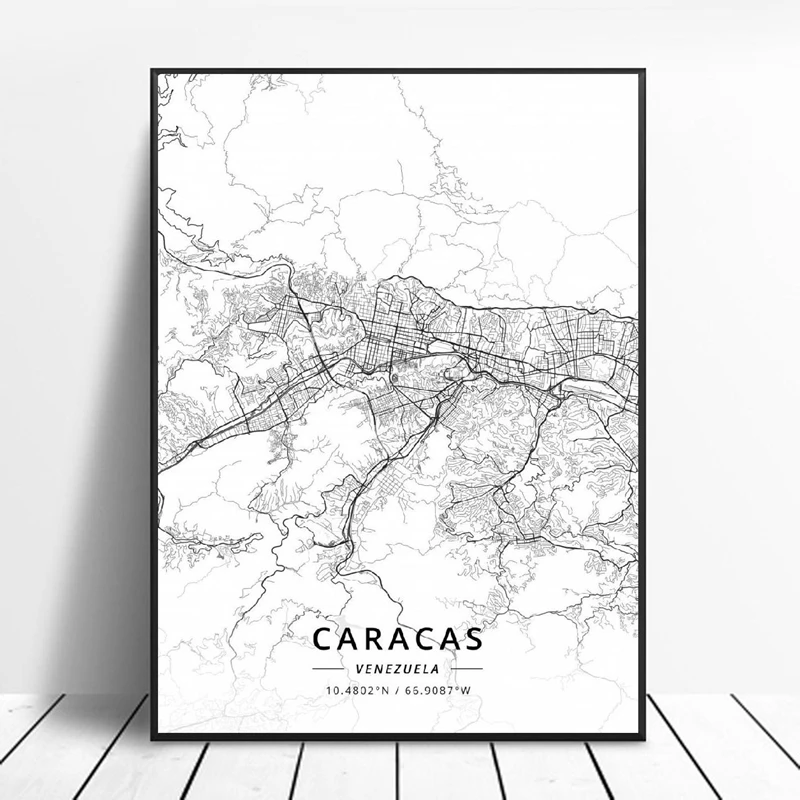 GX1415 Black and White Caracas Maracaibo Travel Map City Poster Prints Canvas Painting Wall Art Picture Living Room Home Decor