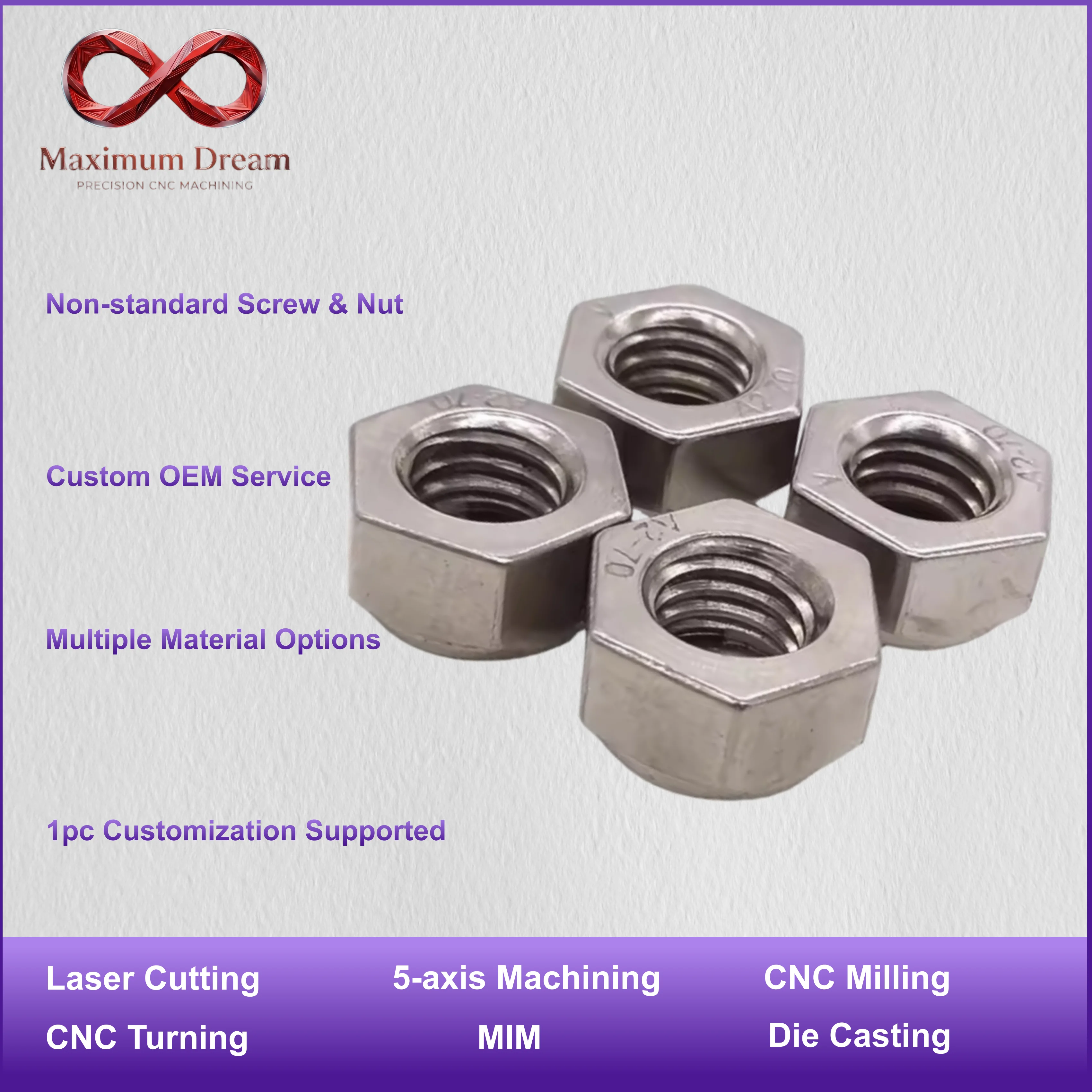 Custom CNC Machining Service, Precision CNC Turning Milling Parts, Aluminum Stainless Steel Non-standard Screw Nut Fastener