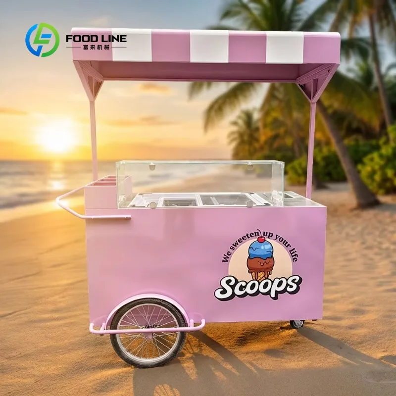 Custom Commercial Ice Cream Cart for Sale Mobile Ice Cream Complete Equipment Suitable for Street Food and Festival Celebrations