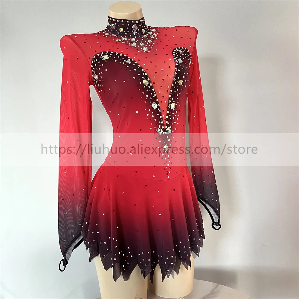 LIUHUO Women Aldult Girl Customize Costume Performance Competition Leotard Ice Figure Skating Dress Dance Red Teens Ballet Kids