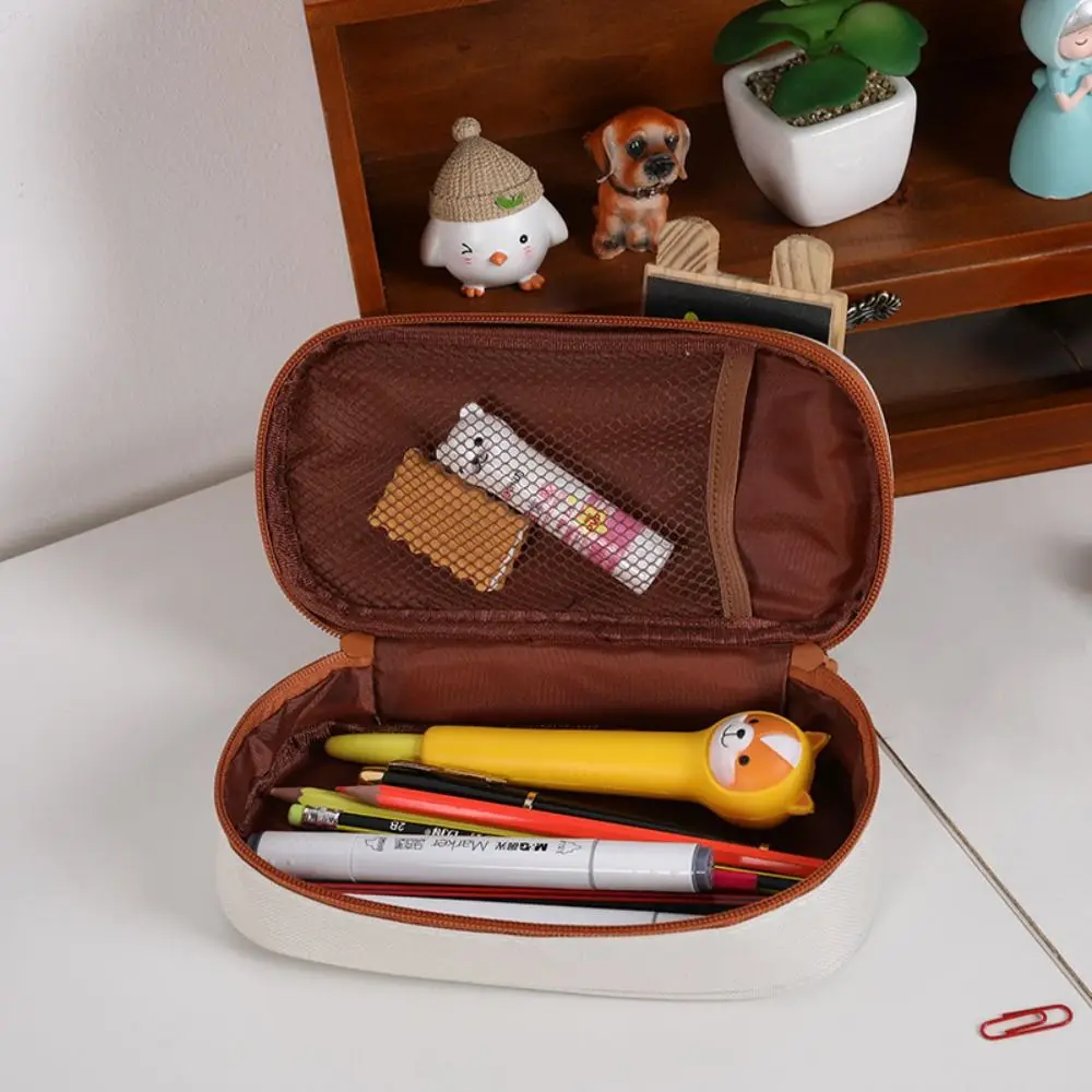 Large Capacity Squirrel Pencil Bag Stationery Box High Appearance Pencil Pouch White Desktop Storage Cream Style Stationery Bag