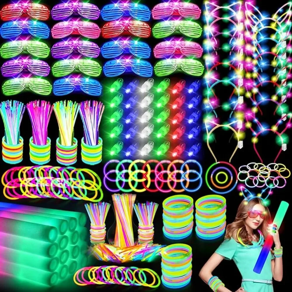 282PCS Party Supplies:include Foam Glow Sticks, LED Glasses, Finger Lightsc Bunny Ear Headband and LED Cat Ear Headband