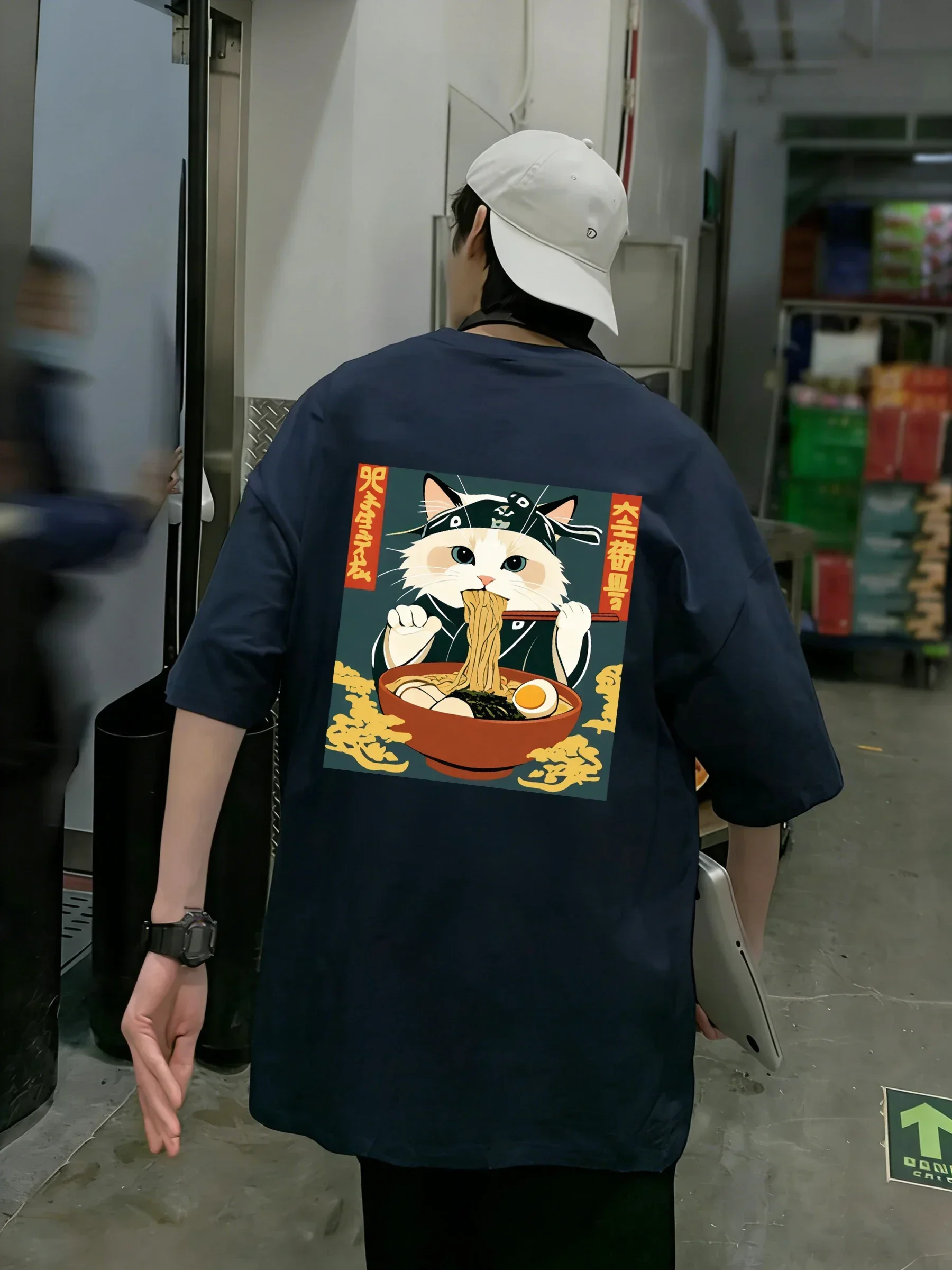Cats Who Like Lamian Noodles Very Much T Shirts Men Cotton Summer T-Shirt Loose Casual Clothes All-Match O-Neck Short Sleeve