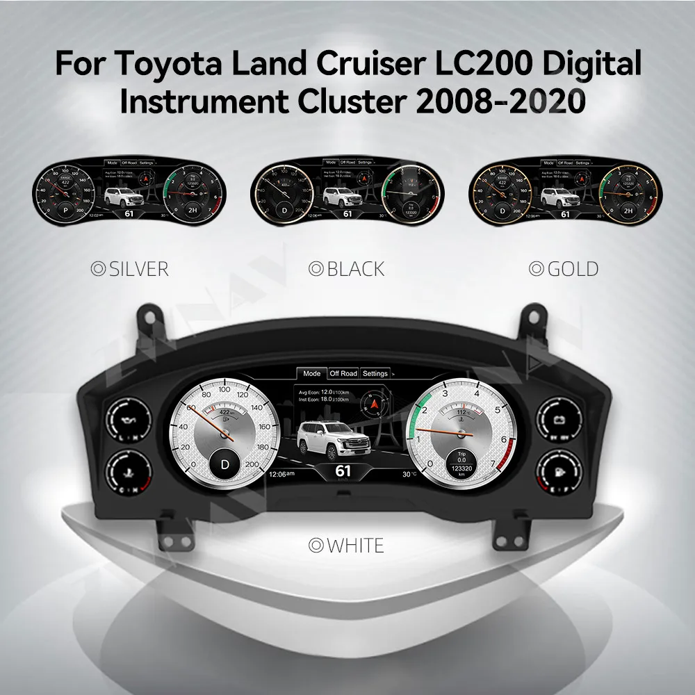 

Цифровой комплект приборов для Toyota Land Cruiser LC200 2008-2020, спидометр, приборная панель, 12,3-дюймовый ЖК-экран Full HD Plug-play