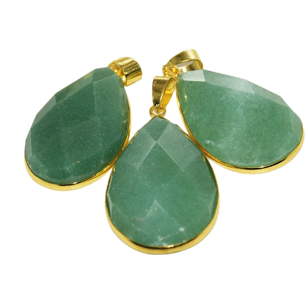 Natural green aventurine stone pendant for jewelry making women 2023 Gold plated faceted healing point large water drop new