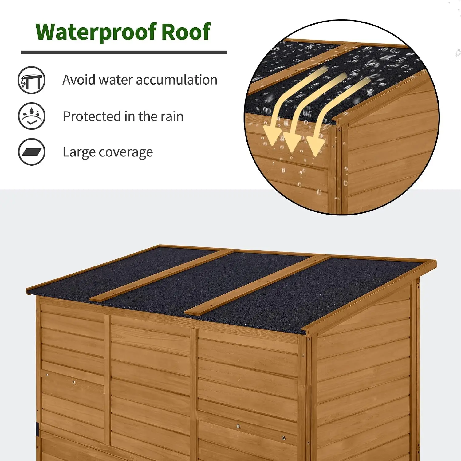 Outdoor Storage Cabinet with Shelves, Wooden Shed, Garden Tool Organizer, Weatherproof, Natural Finish, Customized - view 5