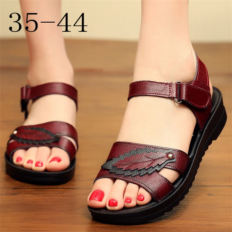 Women Sandals Zipper Flat Soft Pu Leather Sole Comfy Sandalias Summer Casual Mother Shoes Solid Color Plus Size Chaussure Femme