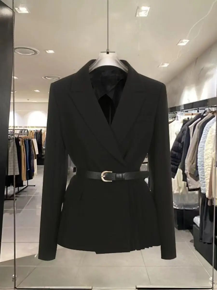 

Fashionable and High-end Slim Fitting Suit Jacket for Women's New Autumn 2025 Black Belt Elegant Blazer Coat