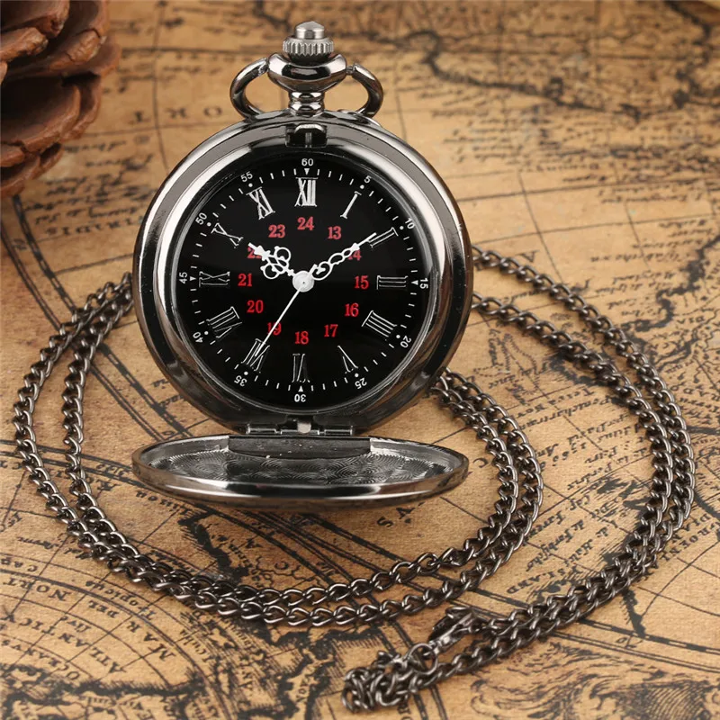 Retro Smooth Case Full Hunter Clock Roman Number Dial Quartz Analog Display Pocket Watch for Men Women Necklace Pendant Chain