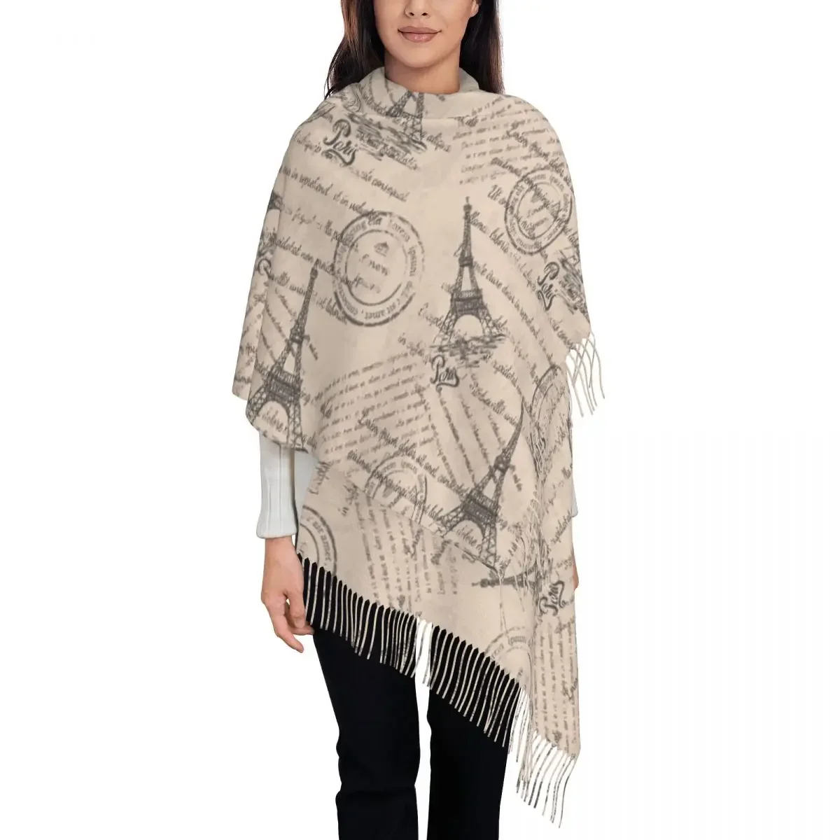 

Women's Scarf with Tassel Eiffel Tower Envelope Large Winter Fall Shawl Wrap Art Cute Cartoon France Daily Wear Pashmina Scarves