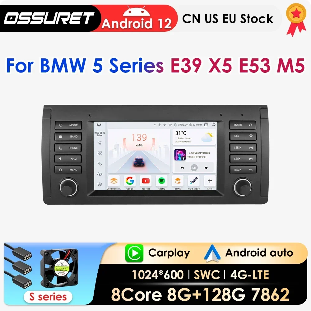 AI Carplay Android 12 Car Radio For BMW 5 E39 M5 1996-2003 multimídia GPS Navigation Stereo Radio Android Auto Octa Core 7862