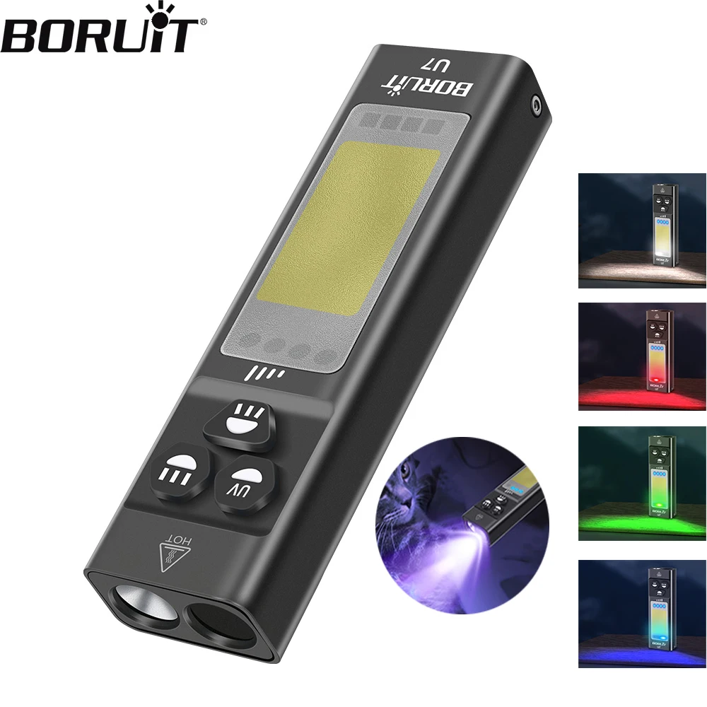 BORUiT U7 Светодиодный фонарик УФ-свет SST40 1100LM Мощный RGB-светильник USB C Перезаряжаемый прожектор Прожектор с магнитом