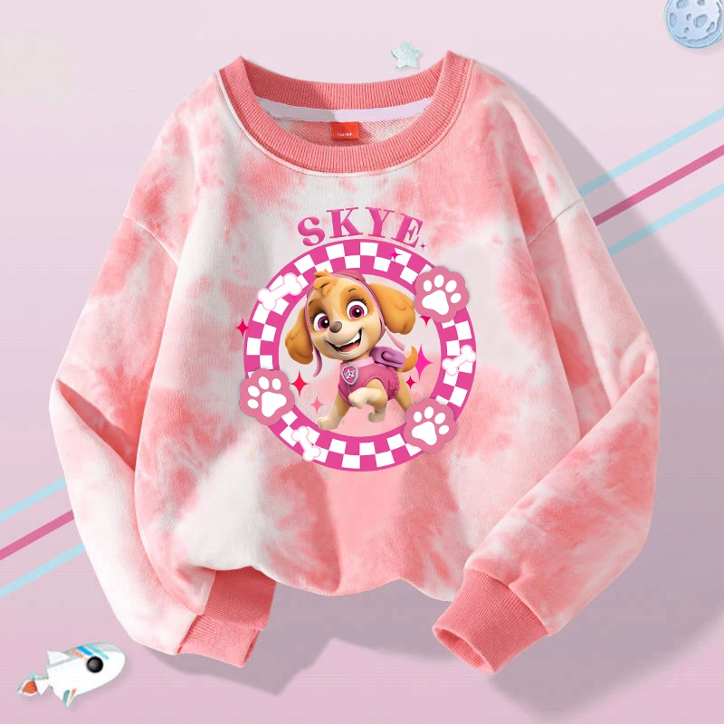 PAW Patrol Kind Langarm Sweatshirt Cartoon Chase Skye Print Tie-Dye Pullover Jungen Mädchen Winter Casual Rundhals Tops Geschenke
