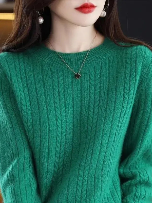 

Свободный вязаный свитер, женский осенне-зимний новый Sle, корейская версия, мягкий пушистый круглый Ne Twist Softn, моющийся топ