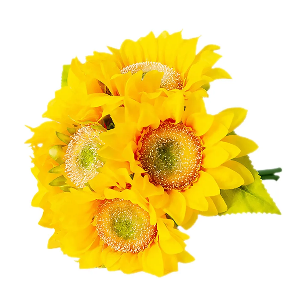 

1pc Simulated Sunflower Bouquet Yellow Artificial Silk Flower For Wedding Party Decor Bridesmaid Hand Bouquet Bridal Shower