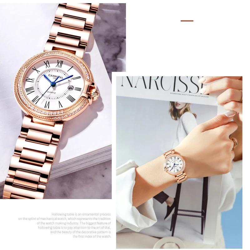 Carnival Luxury Watch for Woman Waterproof Stainless Steel Quartz Ladies Watch High Quality Women\'s Watches Elegant Female Clock