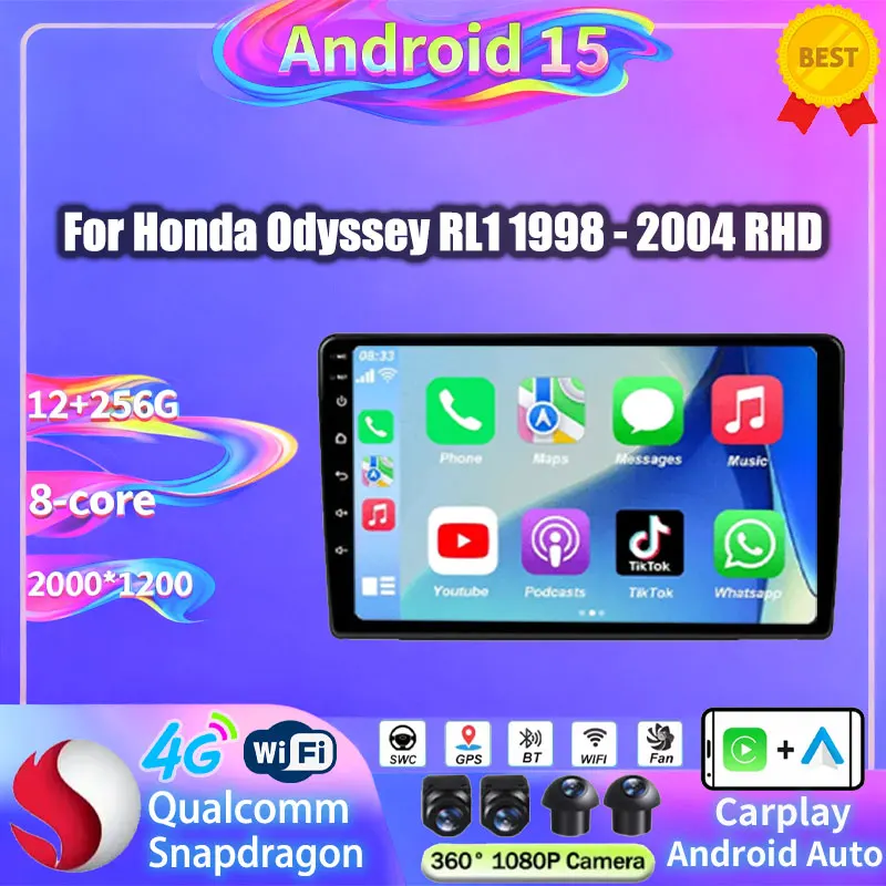 Android 15 Wireless Carplay For Honda Odyssey RL1 1998 - 2004 RHD RDS Video Player 2din Stereo DTS Auto 360 Camera Multimedia BT