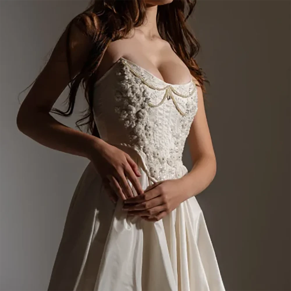 Robes de mariée élégantes sans bretelles à paillettes, ligne a plissée, robes de mariée personnalisées