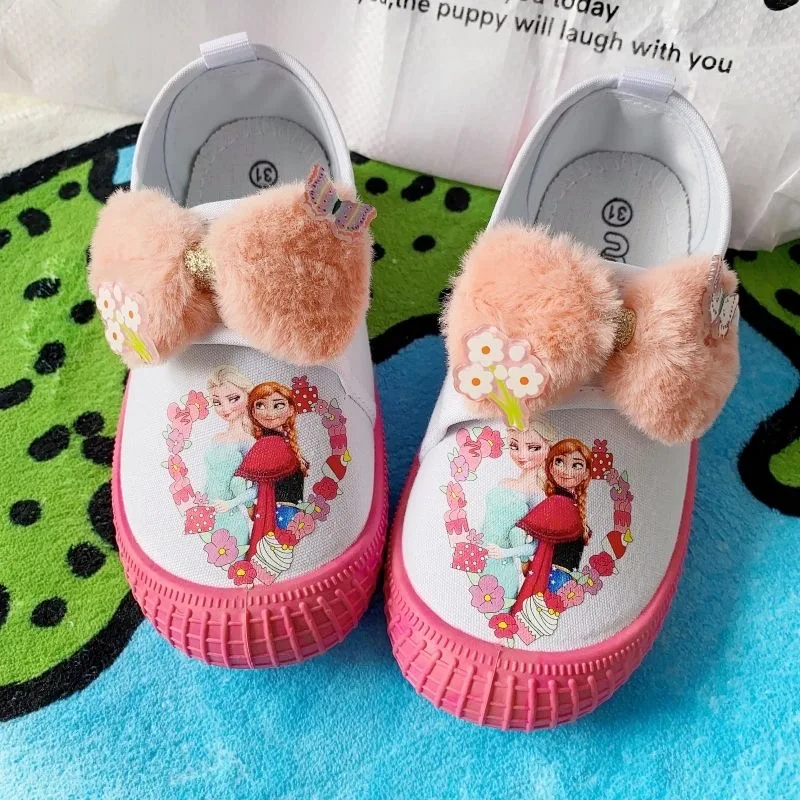 Elsa Princess Spring and Autumn New Children's Shoes Canvas Shoes Kindergarten Soft soled Breathable White Cloth Shoes