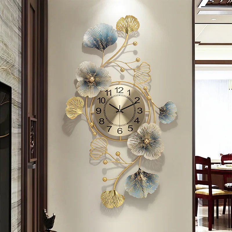 new product metal gold leaf luxury decorative wall clock for living room