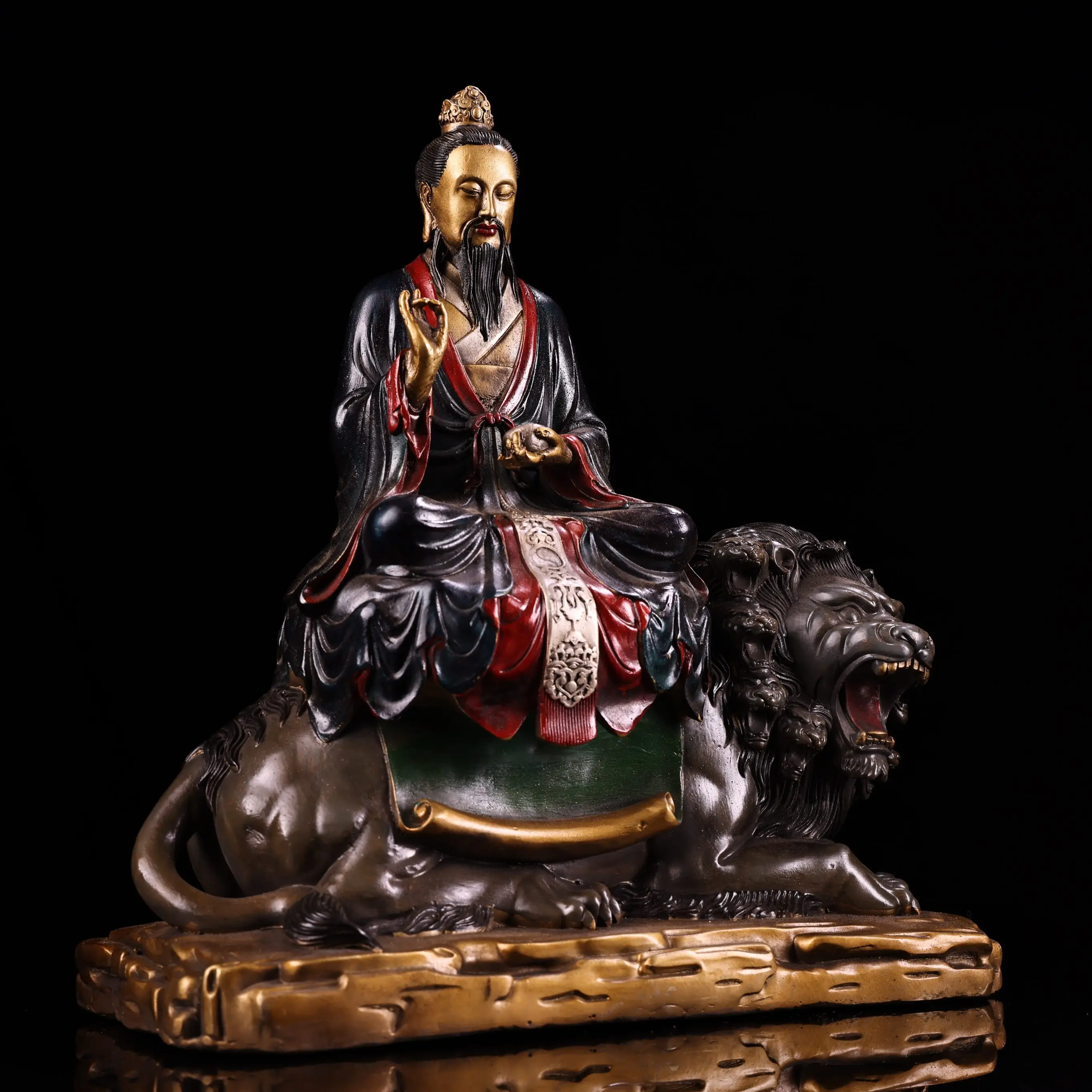 Tibetan Tantra Brass Gilt Painting Face Taiyi Saving Suffering Tianzun Buddha Ornament Home Hall Incense Case Offering 29cm
