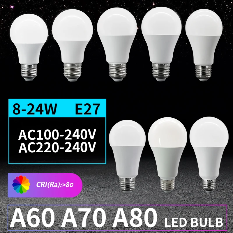 1-12PCS 24W 20W 18W 15W 12W 10W 9W 8W E27 LED Bulb Lamp Light Bulb Real Power A60 A70 A80 Lampada Living Room Home LEDS Bombilla