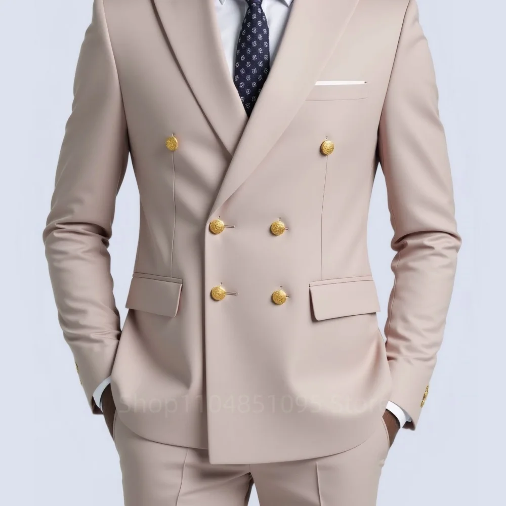 Moda 2 pièces hommes mariage smoking veste Double boutonnage garçons d'honneur fumer affaires coupe ajustée vêtements décontractés pour hommes