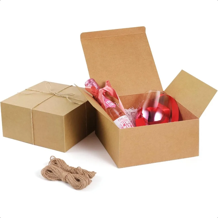 

8x8x4 Inches Gift Boxes 12 PCS Brown Paper Gift Boxes with Lids for Gifts Wedding Present Bridesmaid Proposal Box Birthday Part