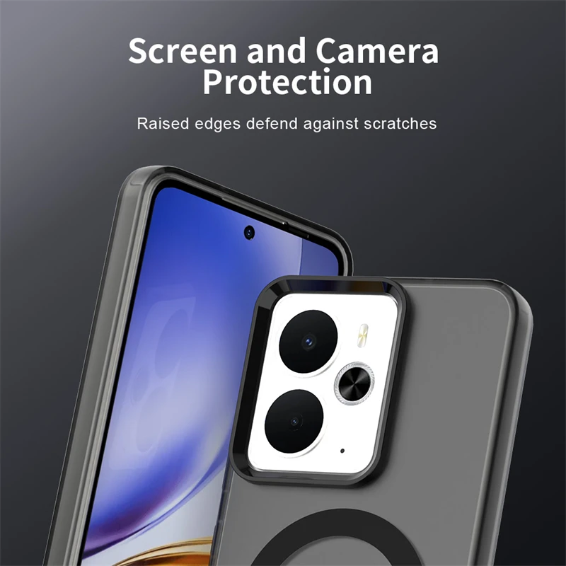 حافظة هاتف شفافة لهاتف Realme 14T حافظة لهاتف Realme 14T 5G امتزاز مغناطيسي غطاء خلفي للشحن اللاسلكي لـ Realme 14T