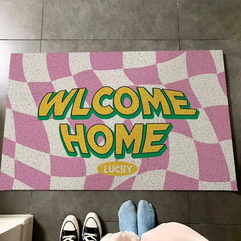 Ins Chessboard Grid Welcome Entrance Doormat Anti-slip PVC Floor Mat Entry Porch Hallway Entryway Home Decor Dust Removal Carpet