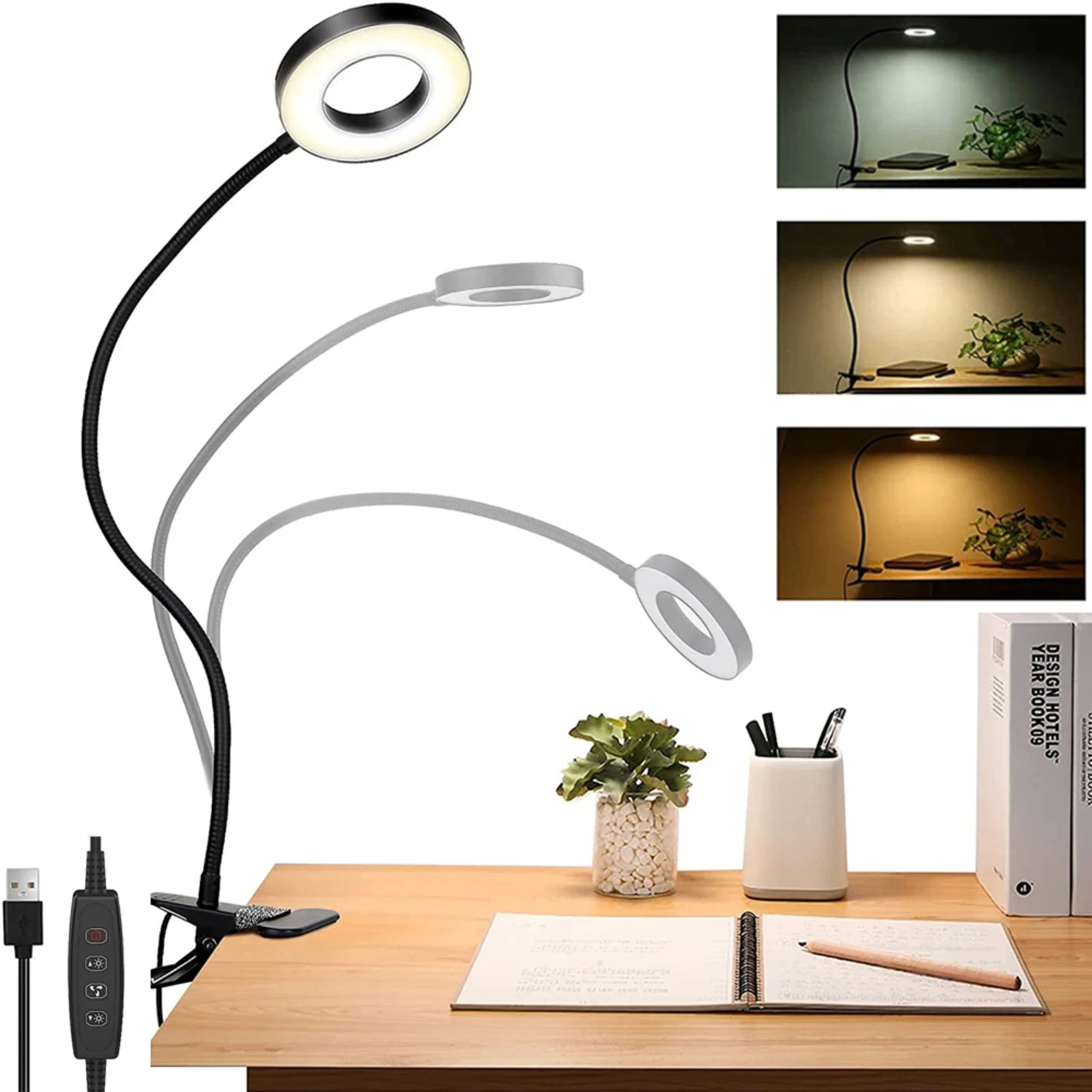 

New USB LED Reading Lights Flexible Gooseneck Dimmable Table Lamp Clip On Indoor Bedroom Eye Protection Desk Light Book Clamp La