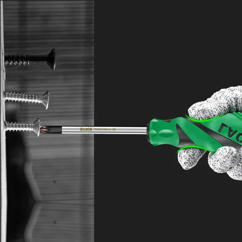 1pcs Magnetic Screwdriver S2 Material Slotted Screwdriver with Double-Color Handle and Phillips Screwdrivers