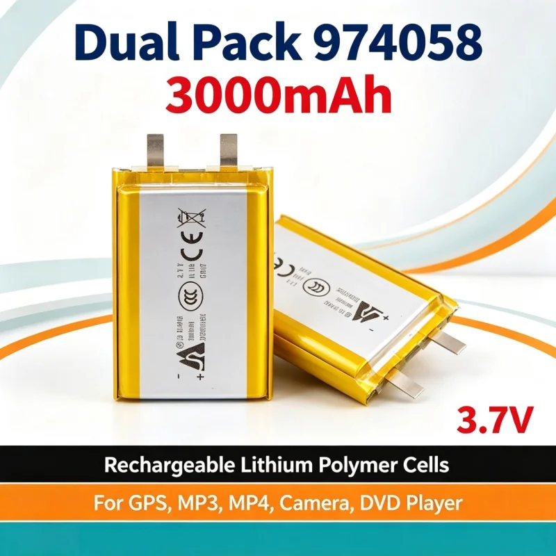 974058 3000mAh 3.7V Rechargeable Li‑Polymer Battery for MP3 MP4 GPS DVD Player Camera