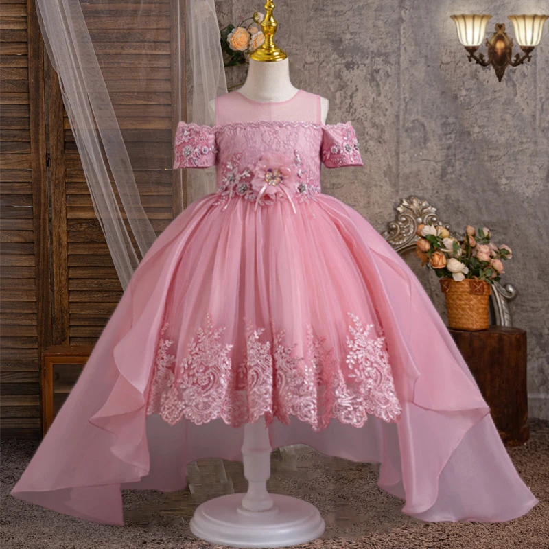Elegante Blume Party Prinzessin Mädchen Kleid Formale Tüll Hochzeit Brautjungfern Ballkleider Mädchen Gala Geburtstag Abend Kinder Kleidung