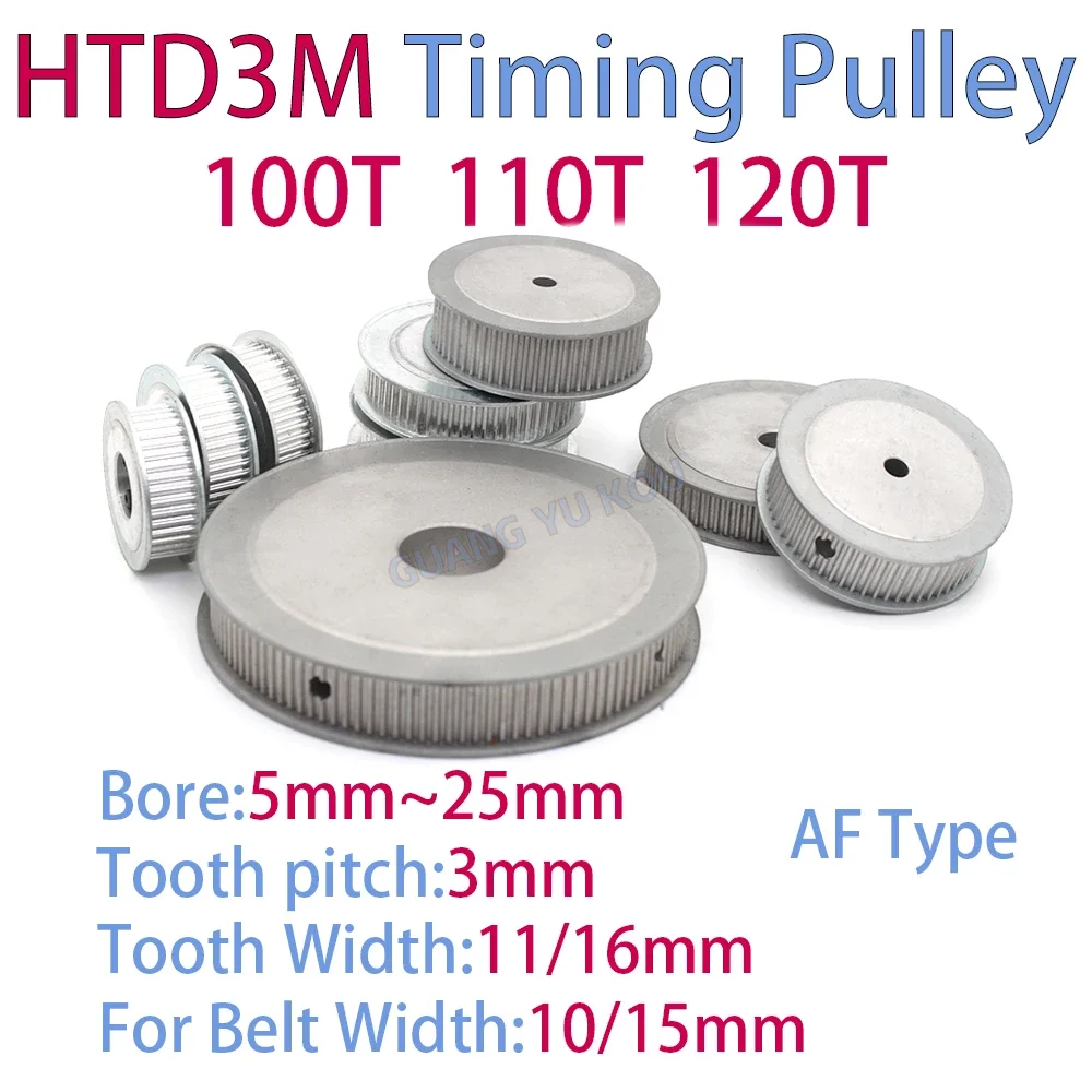 HTD 3M Timing Pulley 100T 110T 120Teeth Bore Size 5-25mm for 10/15mm AF Belt Wheel - 100Teeth -120Teeth Precision Drive Pulley