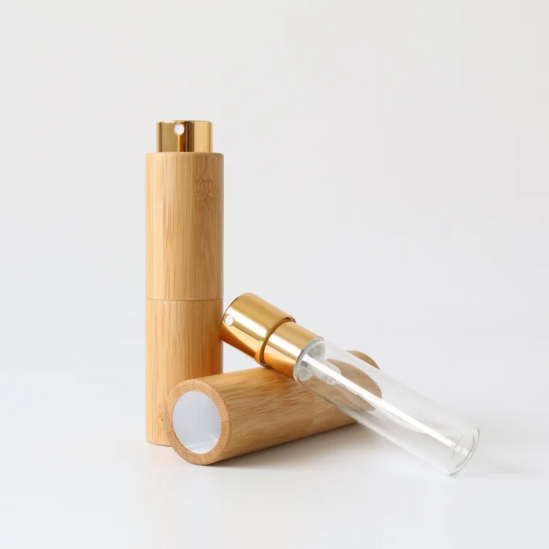 8/10/20ml Bamboo Empty Spray Refillable Bottle Gold Container Makeup Water Atomizer Bottle Empty Container Travel Makeup Bottle