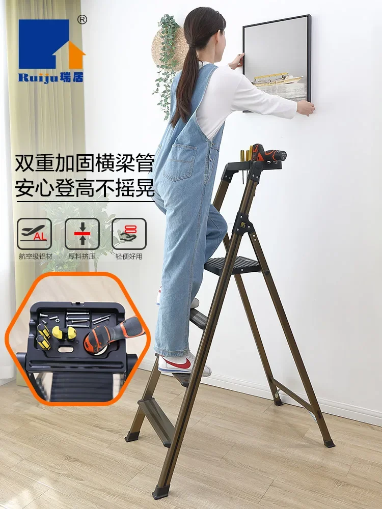 High quality aluminum alloy household folding zigzag ladder, indoor multifunctional thickened staircase