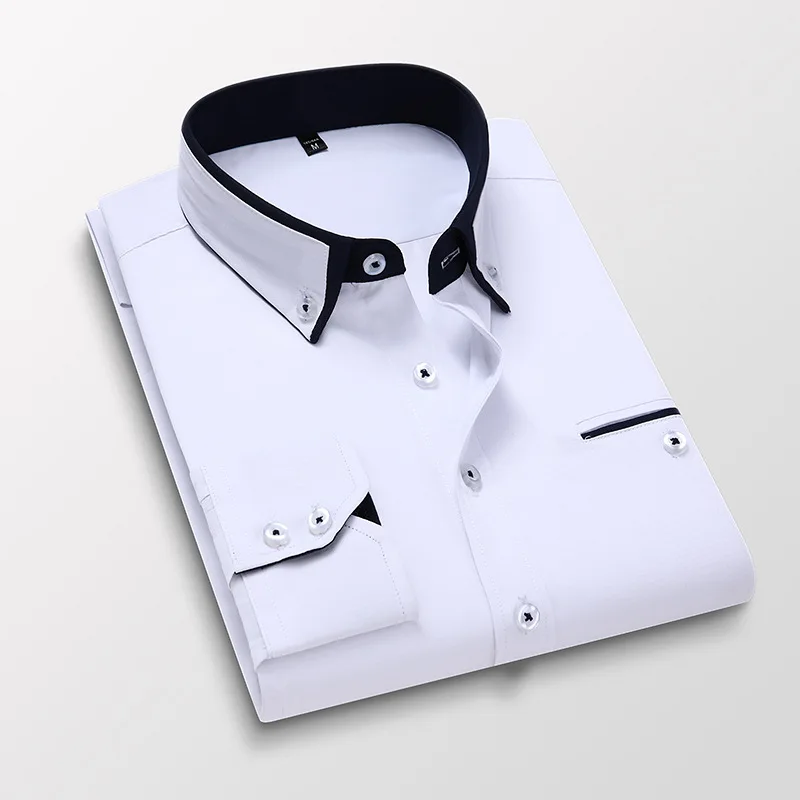 Classic Men's Shirts Long Sleeve Solid Color Cotton Wedding Shirt For Men Dress Shirts Camisas Masculina A5F1305