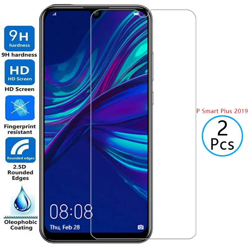 For 2pcs Protective Tempered Glass for Huawei P Smart Plus 2019 Screen Protector on Psmart Smar Smat Samrt Safety Fil