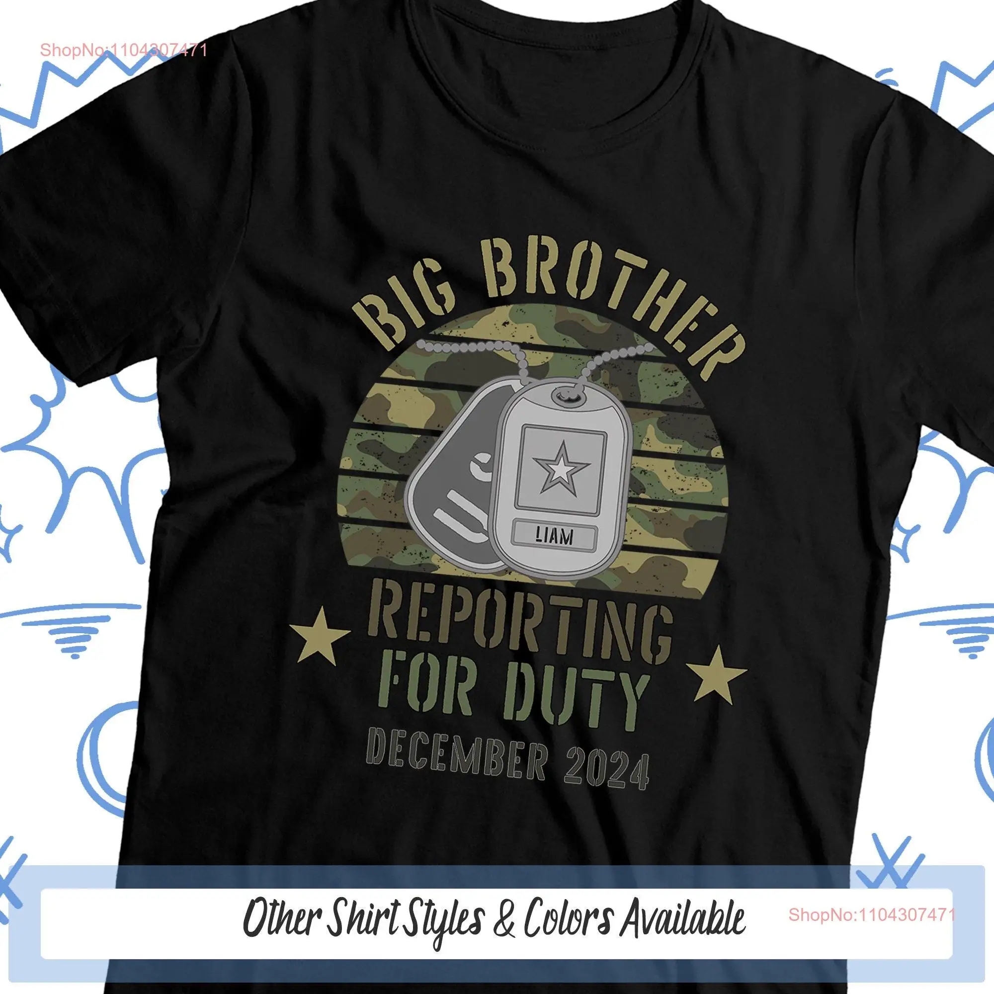 Reporting For Duty Big Brother T Shirt Personalized Bro Military Sibling Baby Announcement Pregnancy Reveal Boy