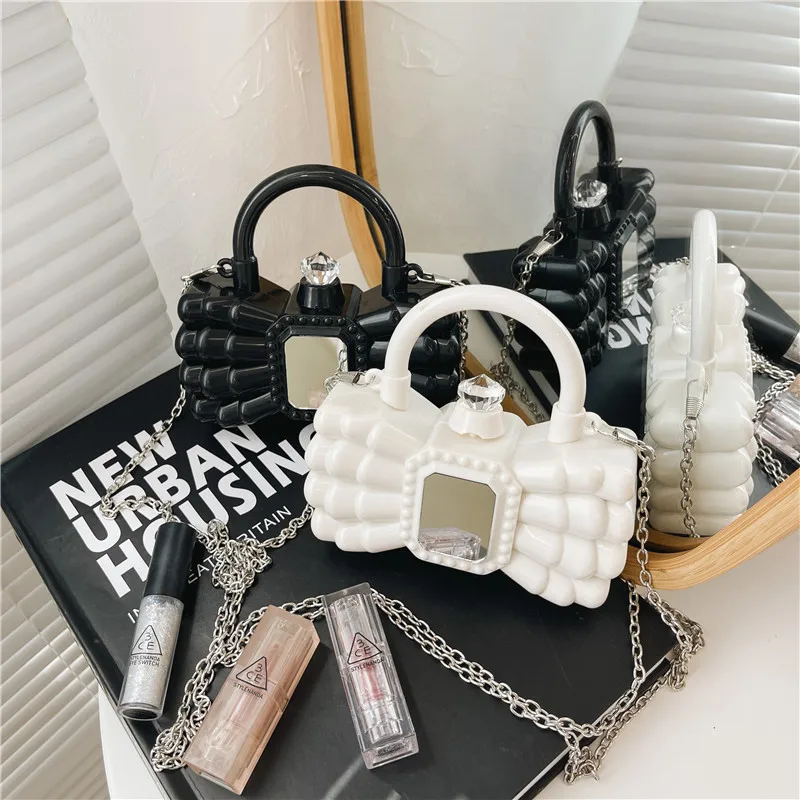 New Jelly Bags PVC Female Shoulder Bags Fashion Cute Bow Chain Bags Trend Leisure Versatile Mini Lipstick Bags Crossbody Bags