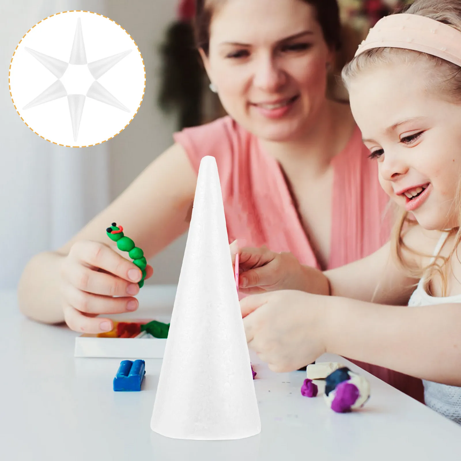6Pcs Unfinished Foam Cones 9.2x3.5inch White Craft Cones for DIY Decoration Cake Stand Flower Arrangement Project