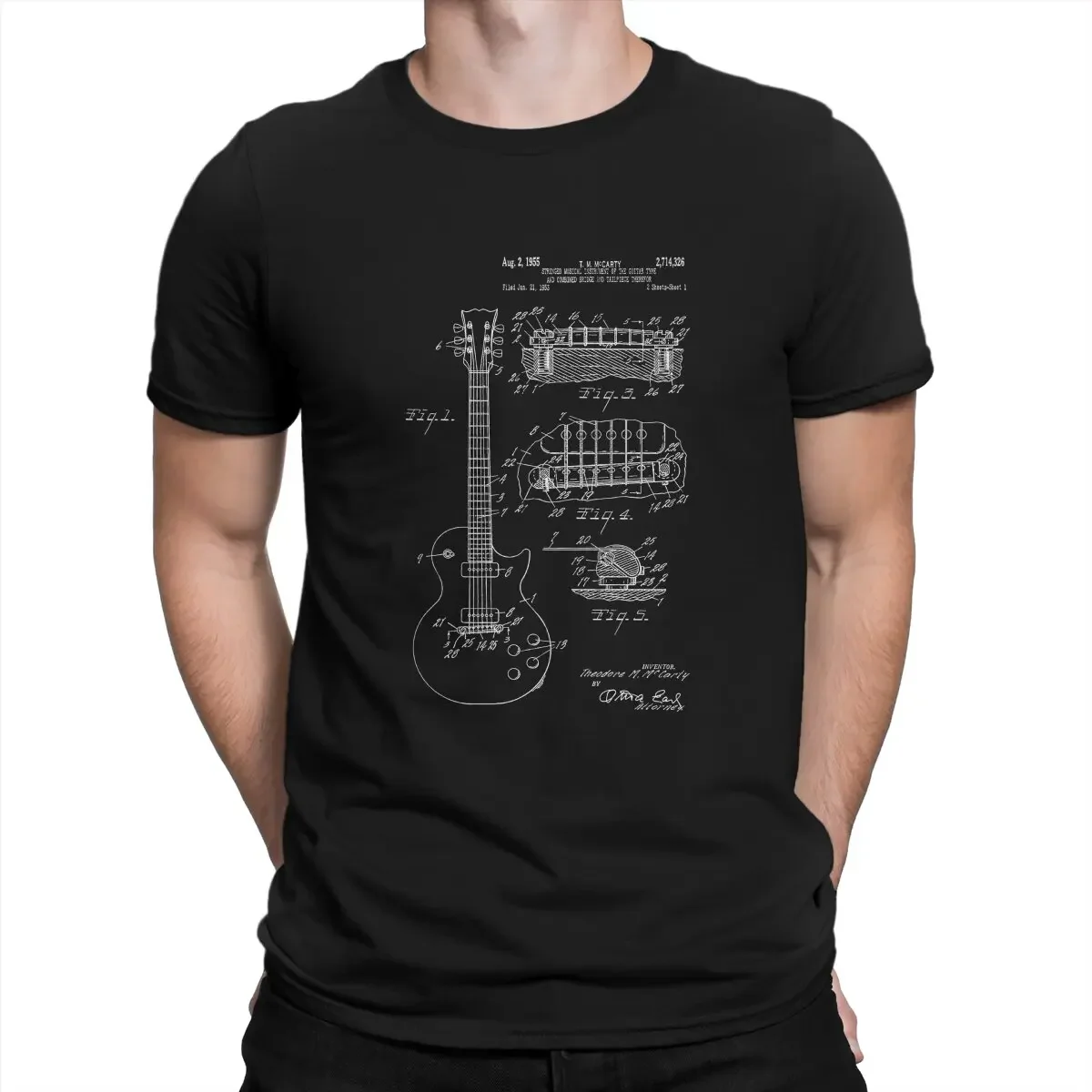 Guitar Patent White Classic  Individuality T Shirt Original Streetwear Hipster Bass Guitar Rock Music Man TShirt