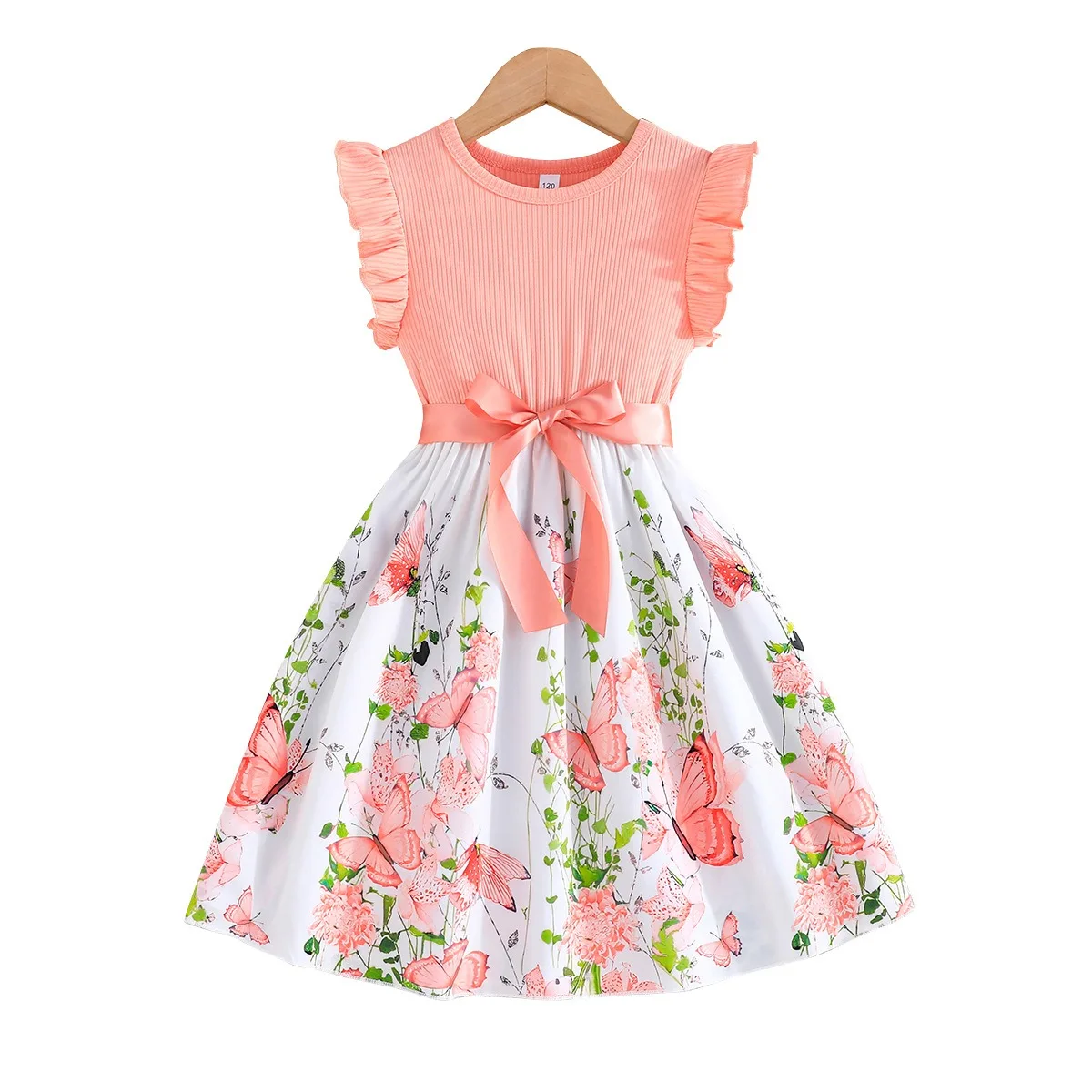 Meninas vestido 2025 novo verão flor mangas voadoras para crianças crianças princesa saia roupas doces crianças vestido moda 6-12y